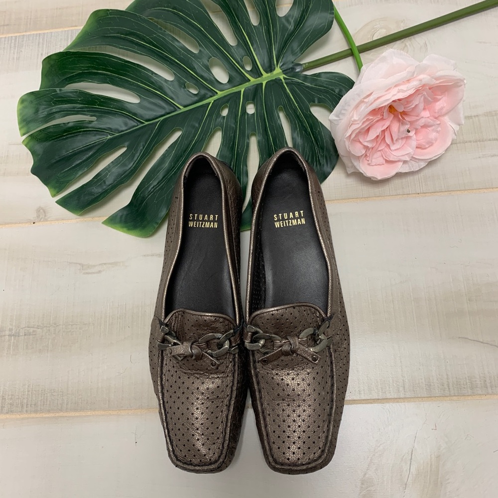 Stuart Weitzman Metallic Perforated Loafer 7.5 - Picture 4 of 11